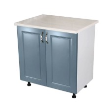 Masca pentru chiuveta cu 2 usi 80 cm Zebra, Alb/MDF Albastru cu blat Travertin, 80 x 85 x 60 cm